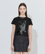 キトゥンハーフトーンTシャツ_ブラック