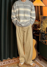 A-line Curved Wide Cotton Pants 3COLOR