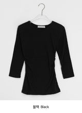 Onepie U-neck/V-neck Side Shirring Three Quarter Sleeve Tee