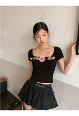 Real Flower Black Short Sleeve Tee
