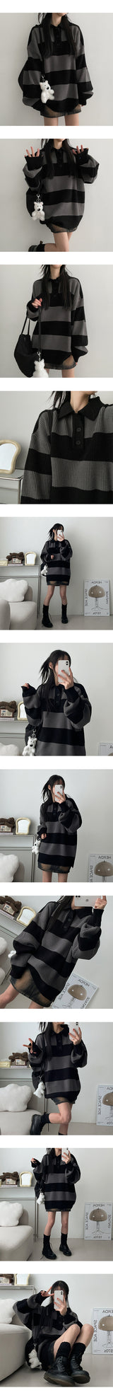 Normal boxy dangara collar button knitwear