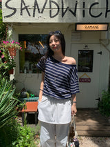 [MADE] Spool Stripe Unbalanced Off-Shoulder T-Shirt