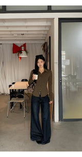 Trend Belt Wide Bootcut Denim Pants