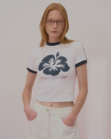 アロハフラワーリンガークロップTシャツ-WHITE