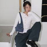 Moken Bubble Wood Button Long Sleeve Cardigan
