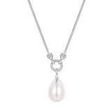 シルバーシェルパールドロップペンダントロジウムメッキ+925シルバーネックレスN069-05H