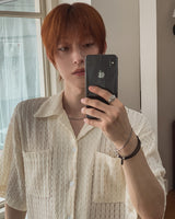 Wavy Open Collar Half Shirt