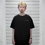 フェイクナット ステイン ロゴブラックボクシー オーバーサイズ Tシャツ