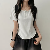 Waddoo hem round button short sleeve tee