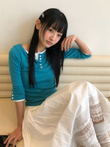 26SS★ [MADE] Oeun Round Button Three Quarter Sleeve T-Shirt