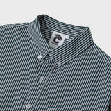 インフィニットカレッジロゴワンポケットストライプシャツ / グリーン-ホワイト [Unisex]