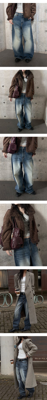 [Unisex] Curved wide denim pants(2color)
