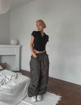 Rie rounding collar short-sleeved T-shirt