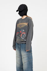 モーターサイクルヴィンテージクロップ長袖Tシャツ