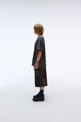 Sound wave artwork damage washing T-shirt (Charcoal)