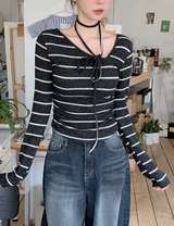 #Border Tie Point Slim Long Sleeve T-shirt (2color)