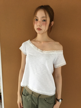 ラスレースオフショルダーTシャツ(3color)