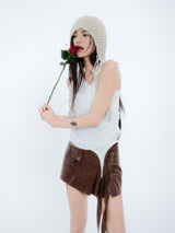 PLEATES WRAP SKIRT [BROWN]