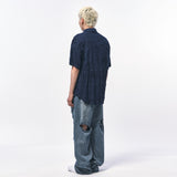 CRINKLE LINEN HALF SHIRTS NAVY