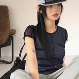 ロメ シースルーメッシュリバーシブルパフ半袖Tシャツ