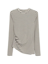 Side Shirring Stripe Long Sleeve T-Shirt