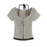 Lace Up Halter Golji T-Shirt  231330483