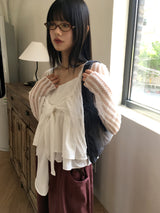 Curon punching net button see-through long sleeve cardigan