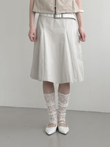 Cotton Gored Flare Midi Skirt