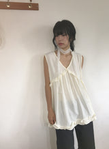 Shoto Deep-V Ruffled Layered Sleeveless Blouse