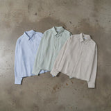 Striped Refreshing Textured Single Pocket Boxy Long Sleeve Shirt