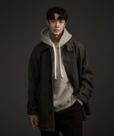 BALMACAAN HERRINGBONE WOOL CASHMERE HALF COAT BLACK