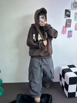 ヒーター❤カーゴオーバーロングバンディングパンツ 🩶🖤🤎💚4COLOR