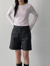 Matte leather wide half pants