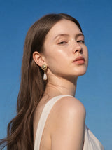 Ethnic Button and Long Pearl Earrings - Gold Color