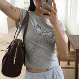 Aka Frill Ribbon Crop Short-Sleeved T-Shirt