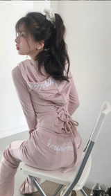 [♡MADE♡] puppy velour hip lettering slim bootcut pants