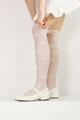 ribbon pattern over knee socks (white)