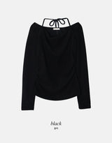 Halter Neck Ribbon Strap Off Shoulder Knit (3color)