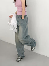 oversized hip wide long denim pants