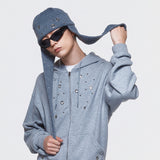 (DUC) Eyelet Stud Earflap Beanie Gray
