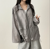 Shelly Gauze Two-Line High-Neck Zip-Up Jumper