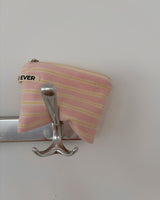 Terry candy stripe flat pouch - pink , S size