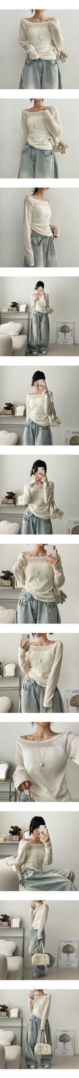Gentee Shirring Long Sleeve Knit T-shirt