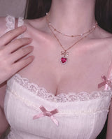 [Anti-Tarnish] Rosepink Heart Princess Layered Necklace - Gold Color (STAYC Seeun Necklace)