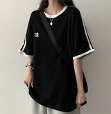 タニエンブロイダリーパターンワッフルトラックボクシーフィット半袖Tシャツ
