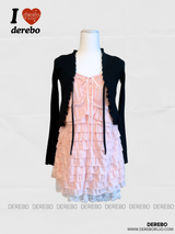 peach chiffon frill lace dress (cardigan set)