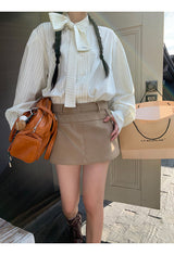 strap satin striped blouse