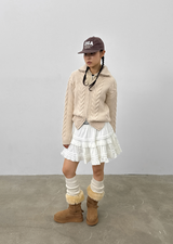 [MADE] Stevie Cable High Neck Knit Zip-up