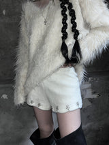 studded faux fur banded shorts (2color)