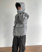Carbon Wool Hooded Half Coat